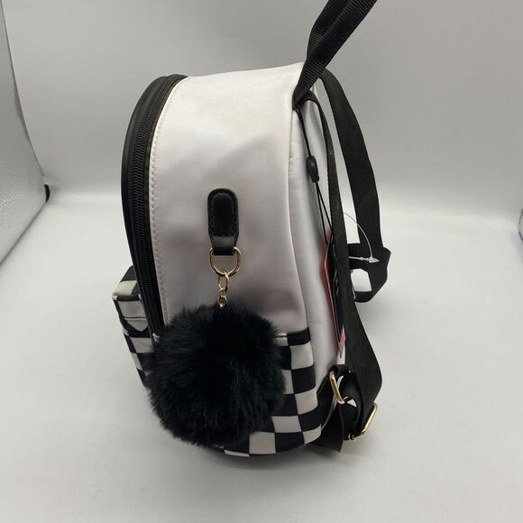 Like Dreams Mini Backpack Women's Black/White Checkered Adjustable Strap Zipper - Picture 2 of 12